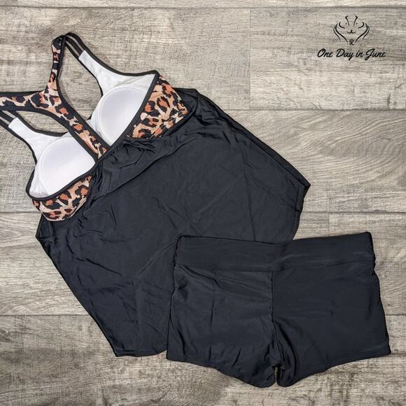 Yonique Double Up Boy Short Tankini Swimsuit Size L - Picture 2 of 2